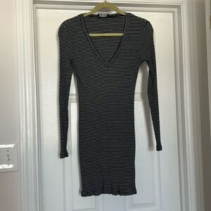 Black and white striped long sleeve dress